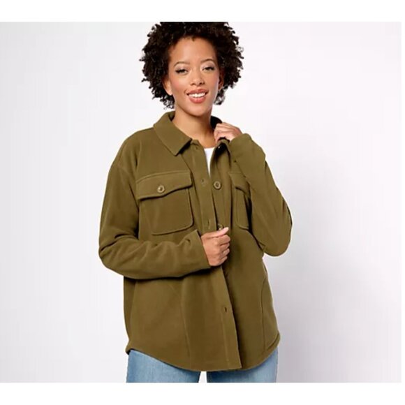 Anybody Sweater Shacket ~ XL Lounge Polar Fleece Button Front Black A553804 - Picture 7 of 8